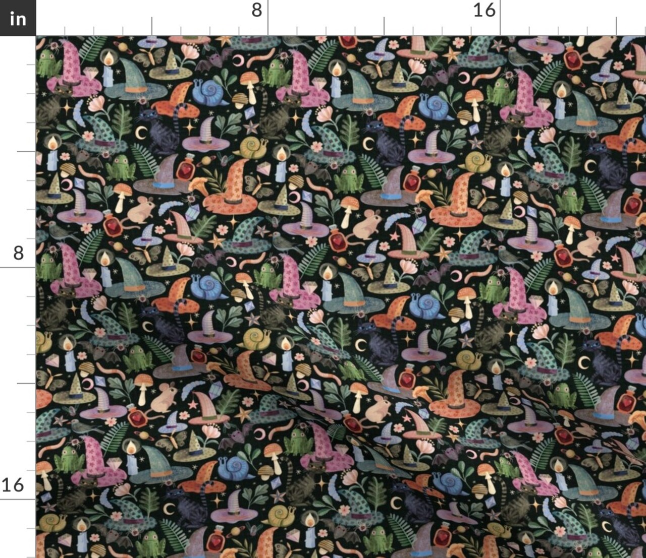 Cute Witchcraft Magical Woodland Gothic Garden Occult Bat Witch Potion Small Scale Custom Printed Fabric by Spoonflower Various Fabrics by the Yard or Fat Quarter